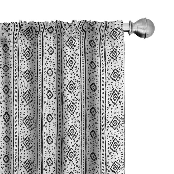 Ambesonne Ethnic Curtains, Grunge Aztec Pattern, Pair of 28"x84", Black and White