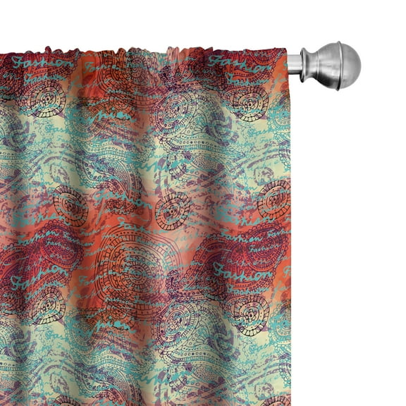 Ambesonne Ethnic Curtains, Grunge Paisley, Pair of 28"x84", Turquoise Orange Black