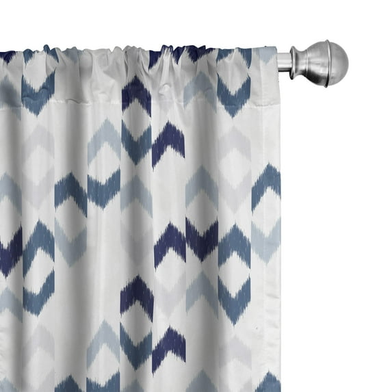 Ambesonne Ethnic Curtains, Ikat Chevron Zig Zag, Pair of 28"x84", Slate Blue Purple White