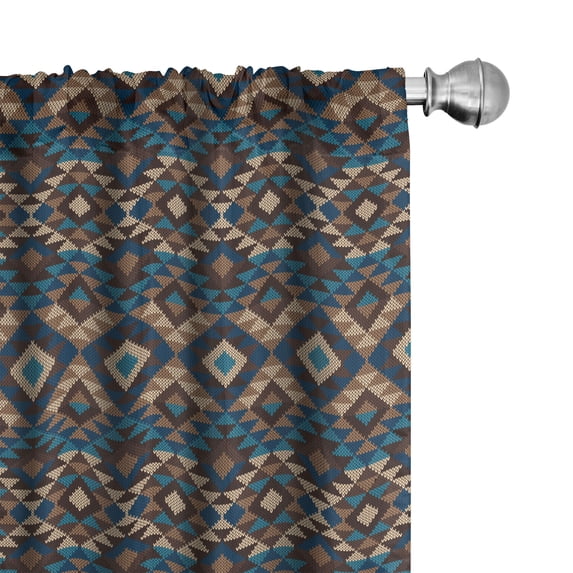 Ambesonne Ethnic Curtains, Knitted Jacquard, Pair of 28"x63", Brown and Dark Blue