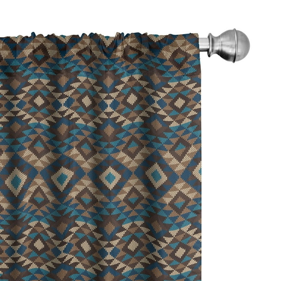 Ambesonne Ethnic Curtains, Knitted Jacquard, Pair of 28"x95", Brown and Dark Blue