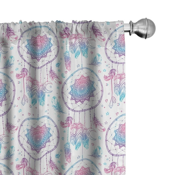 Ambesonne Ethnic Curtains, Mandala Center Dreamcatchers, Pair of 28"x84", White Sky Blue and Pink