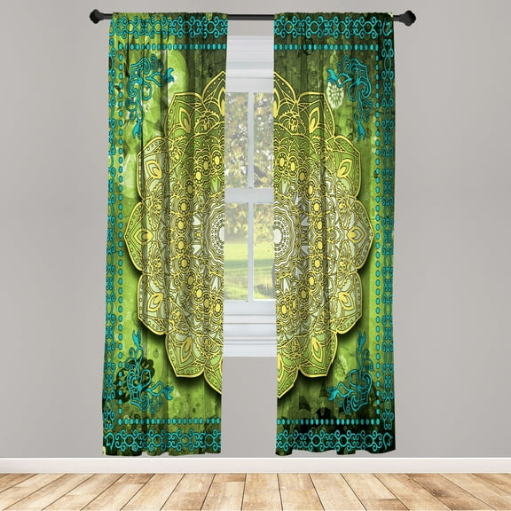 Ambesonne Ethnic Curtains, Mandala Mystic Artwork Boho, Pair of 28"x95", Pastel Yellow