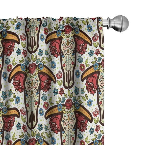Ambesonne Ethnic Curtains, Mexican Folk Animal Skull, Pair of 28"x95", Multicolor