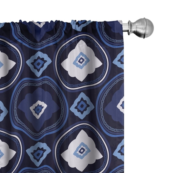 Ambesonne Ethnic Curtains, Mosaic Flowers Boho Folk, Pair of 28"x95", Indigo Navy Blue and White