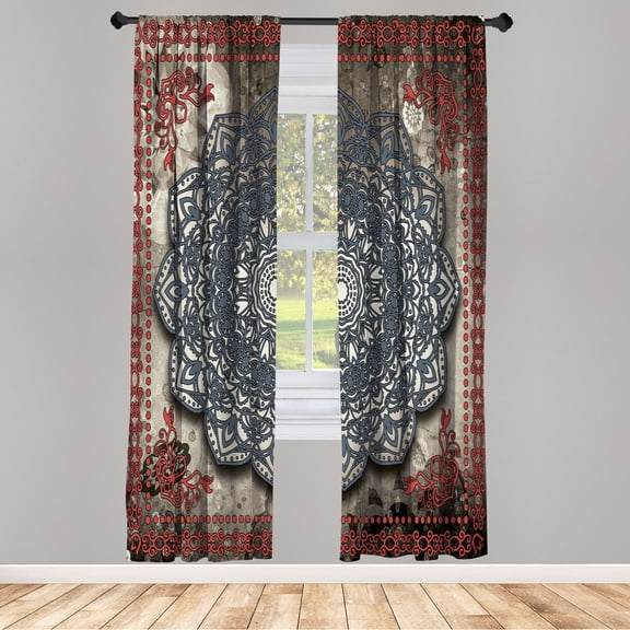 Ambesonne Ethnic Curtains, Mystic Mandala Artwork Boho, Pair of 28"x63", Slate Blue