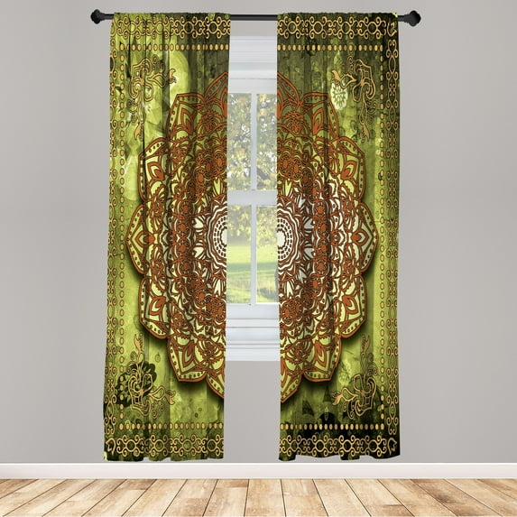 Ambesonne Ethnic Curtains, Mystic Mandala Artwork Boho, Pair of 28"x84", Pale Caramel