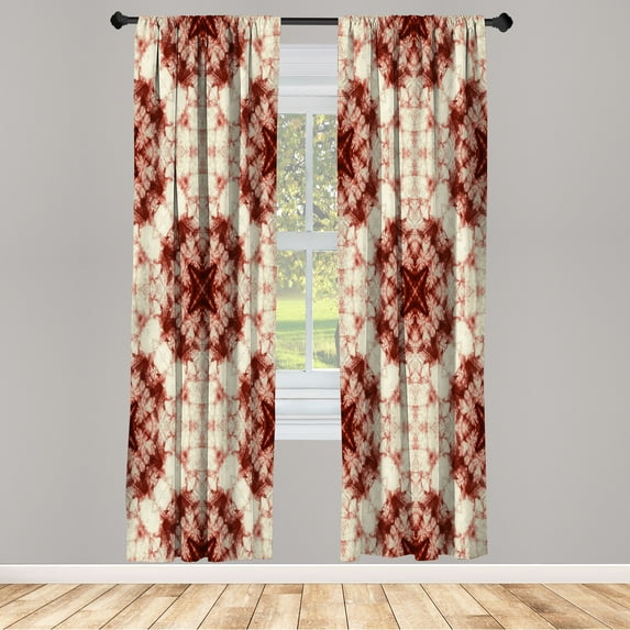 Ambesonne Ethnic Curtains, Odd Forms Print Art Effect, Pair of 28"x84", Burgundy Cream