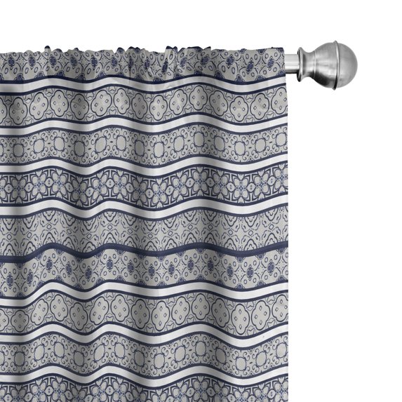 Ambesonne Ethnic Curtains, Oriental Patterns Print Art, Pair of 28"x84", Dust White and Dark Indigo