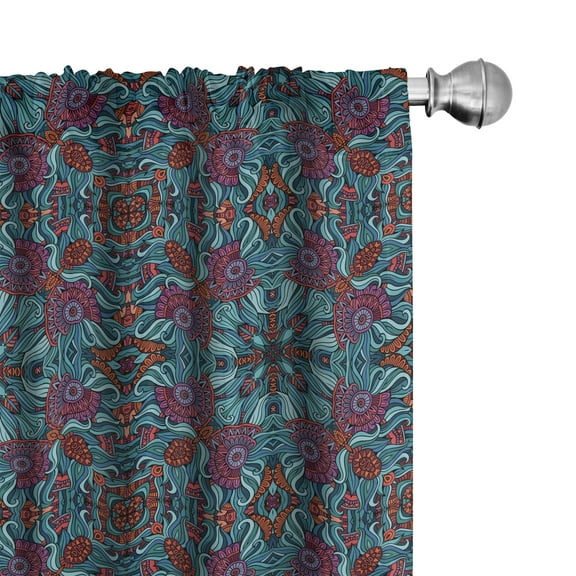 Ambesonne Ethnic Curtains, Ornamental Swirls Curls, Pair of 28"x63", Multicolor