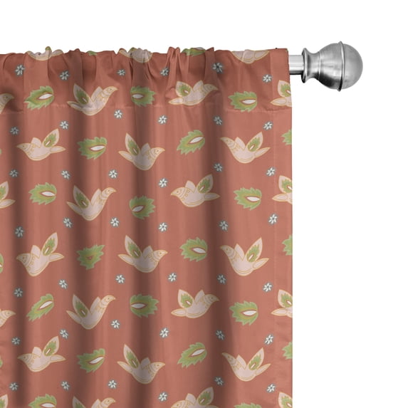 Ambesonne Ethnic Curtains, Oversimplified Birds Leaves, Pair of 28"x95", Dark Salmon Lime Green