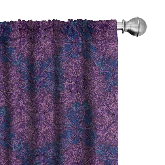 Ambesonne Ethnic Curtains, Paisley Flower, Pair of 28"x63", Dark Blue Purple