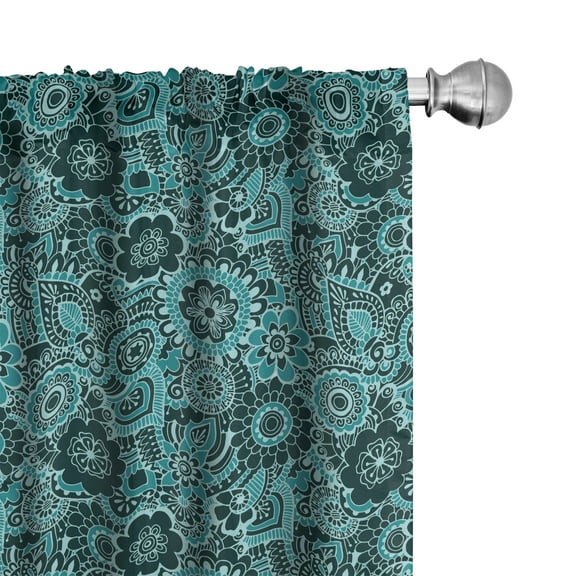 Ambesonne Ethnic Curtains, Paisley Motifs Flowers, Pair of 28"x95", Sea Green Green