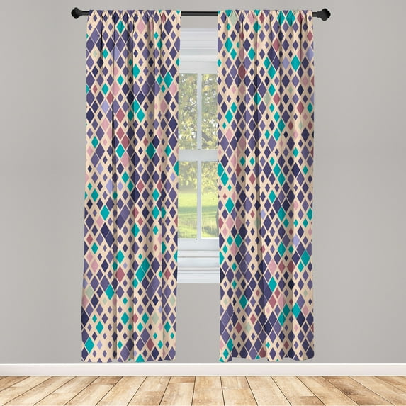 Ambesonne Ethnic Curtains, Pattern of Abstract Squares, Pair of 28"x63", Champagne Quartz
