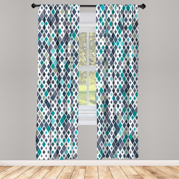 Ambesonne Ethnic Curtains, Pattern of Abstract Squares, Pair of 28"x84", Purpleblue Seafoam