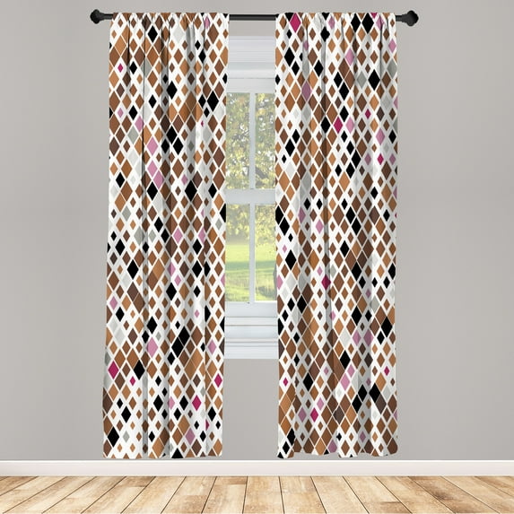 Ambesonne Ethnic Curtains, Pattern of Abstract Squares, Pair of 28"x84", Umber Rose