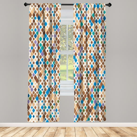 Ambesonne Ethnic Curtains, Pattern of Abstract Squares, Pair of 28"x95", Pale Caramel