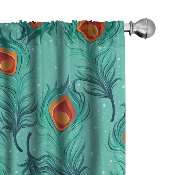 Ambesonne Ethnic Curtains, Peacock Feathers Dots Print, Pair of 28"x84", Dark Orange Seafoam