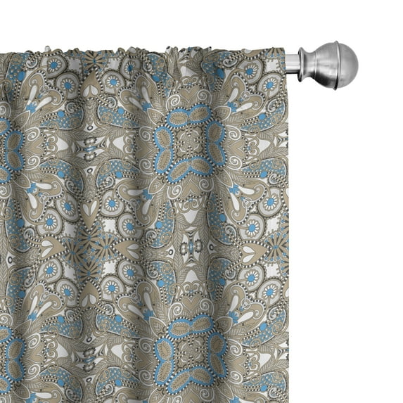 Ambesonne Ethnic Curtains, Persian Flora, Pair of 28"x95", Tan Blue White