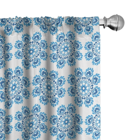 Ambesonne Ethnic Curtains, Polish Flower Pattern, Pair of 28"x95", Blue and Dark Blue