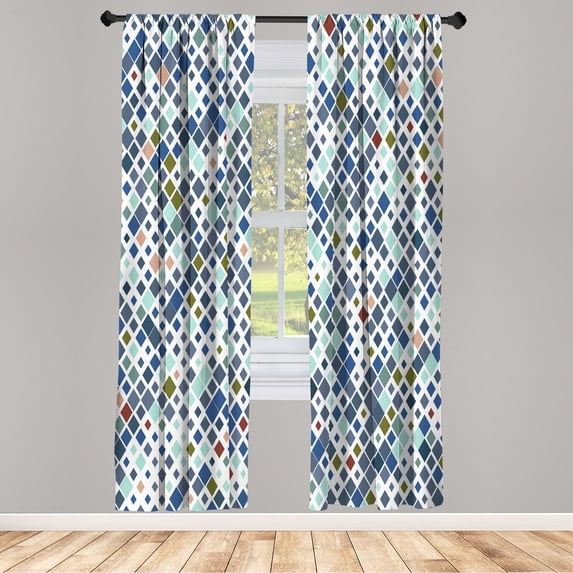 Ambesonne Ethnic Curtains, Retro Pattern Abstract Art, Pair of 28"x63", Dimgray Seafoam
