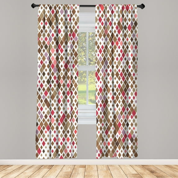 Ambesonne Ethnic Curtains, Retro Pattern Abstract Art, Pair of 28"x84", White Ruby