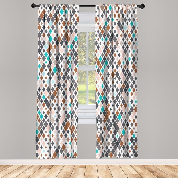 Ambesonne Ethnic Curtains, Retro Pattern Abstract Art, Pair of 28"x95", Seafoam Chocolate