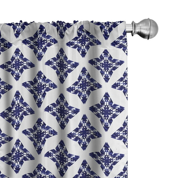 Ambesonne Ethnic Curtains, Rococo Victorian Star Forms, Pair of 28"x84", Indigo and White
