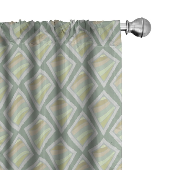 Ambesonne Ethnic Curtains, Striped Rhombuses Pattern, Pair of 28"x63", Reseda Green and Pale Grey