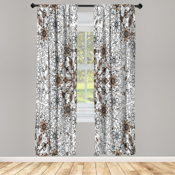 Ambesonne Ethnic Curtains, Vintage Abstract Flower Art, Pair of 28"x84", Chocolate White
