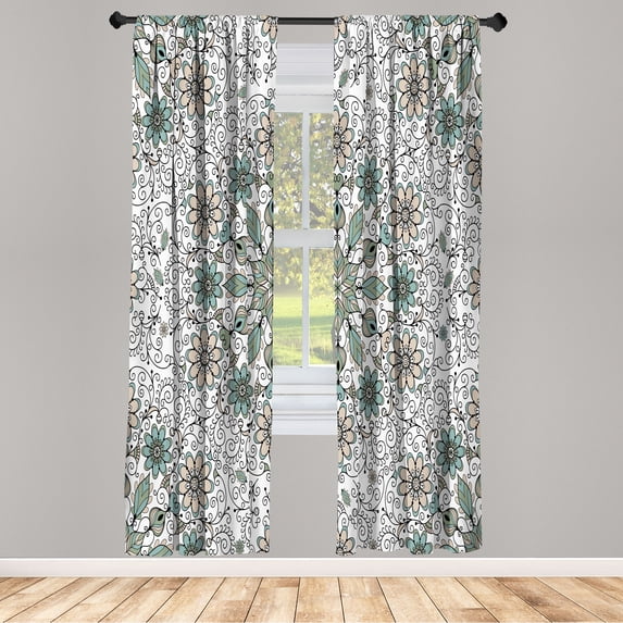 Ambesonne Ethnic Curtains, Vintage Abstract Flower Art, Pair of 28"x84", Laurel Green