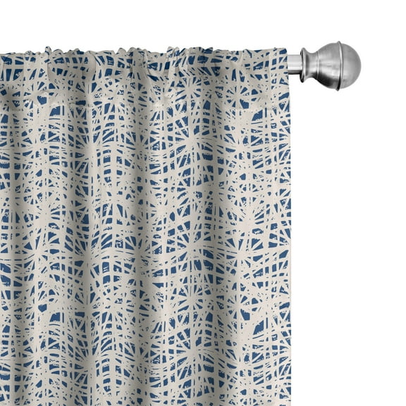 Ambesonne Ethnic Curtains, Watercolor Hippie Grid, Pair of 28"x95", Navy Blue and Beige