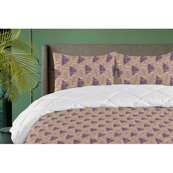 Ambesonne Ethnic Down Alternative Quilt Comforter, Traditional Triangle Stripes, Queen, Dimgray Indigo Eggshell