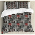 thumbnail image 1 of Ambesonne Ethnic Duvet Cover Set, Aztec Ornament Lace, King, Grey Vermilion Brown, 1 of 3