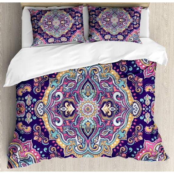 Ambesonne Ethnic Duvet Cover Set, Boho Colorful Spring Garden, Queen, Multicolor