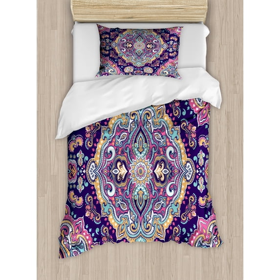 Ambesonne Ethnic Duvet Cover Set, Boho Colorful Spring Garden, Twin, Multicolor
