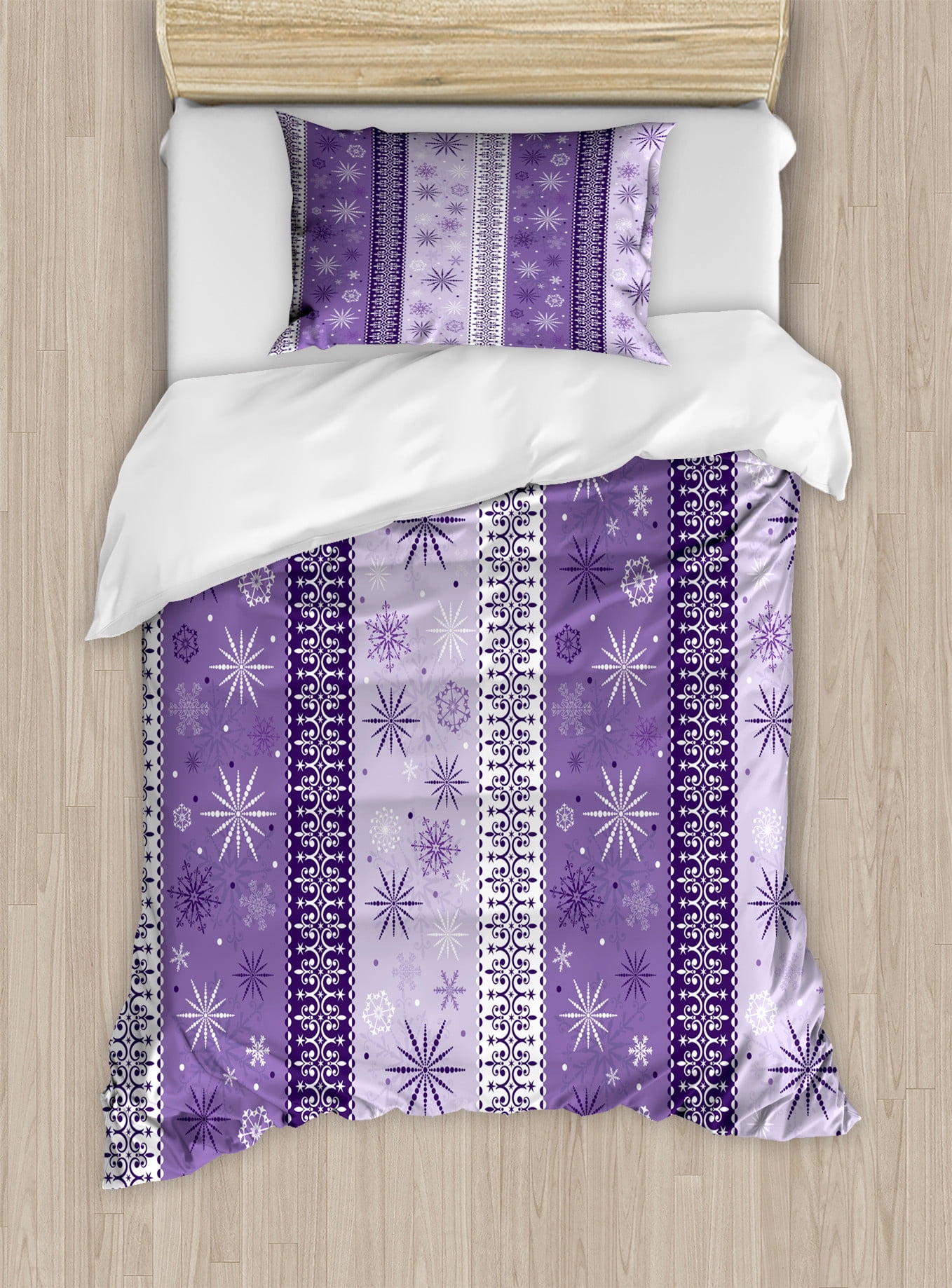 Lavender Violet White Twin Snowflake Duvet Cover Set