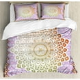 thumbnail image 1 of Ambesonne Ethnic Duvet Cover Set, Floral Petal Form Nature, Calking, Lilac and Mint, 1 of 3