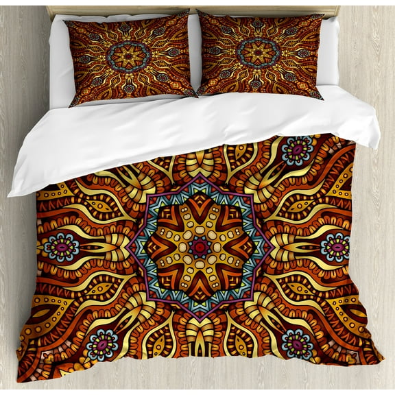 Ambesonne Ethnic Duvet Cover Set, Warm Colored Design Boho, Queen, Marigold Yellow