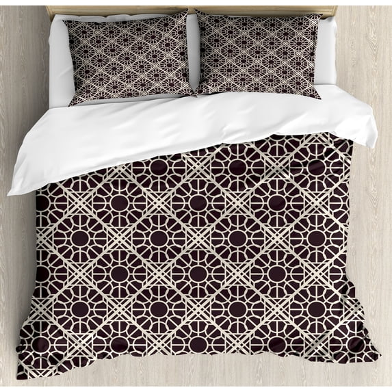 Ambesonne Ethnic Duvet Cover Sets, Arabian Lacy Style Circles, 2-King, Seal Brown and Ivory