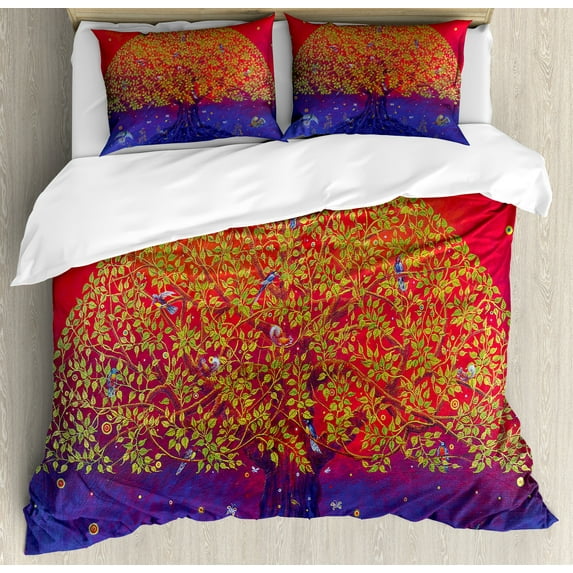 Ambesonne Ethnic Duvet Cover Sets, Eastern Art, 2-King, Scarlet Blue