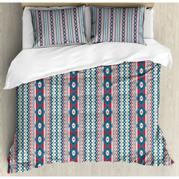 Ambesonne Ethnic Duvet Cover Sets, Native Old Motifs, 2-King, Dark Coral Pale Grey