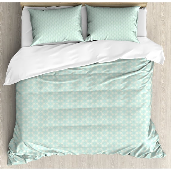 Ambesonne Ethnic Duvet Cover Sets, Outline Floral Oriental Art, 2-King, Pale Green and Pale Blue