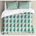 thumbnail image 1 of Ambesonne Ethnic Duvet Cover Sets, Russian Dolls Pattern Folk, 2-King, Teal Coral and White, 1 of 7