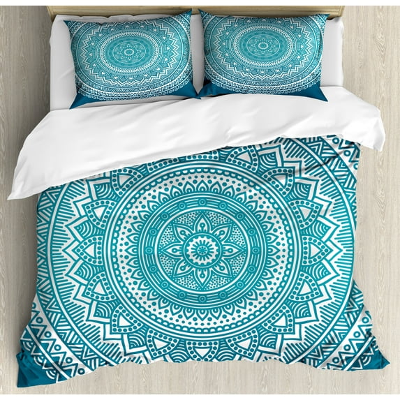 Ambesonne Ethnic Duvet Cover Sets, Starry Flowers, 2-Queen, Dark Turquoise