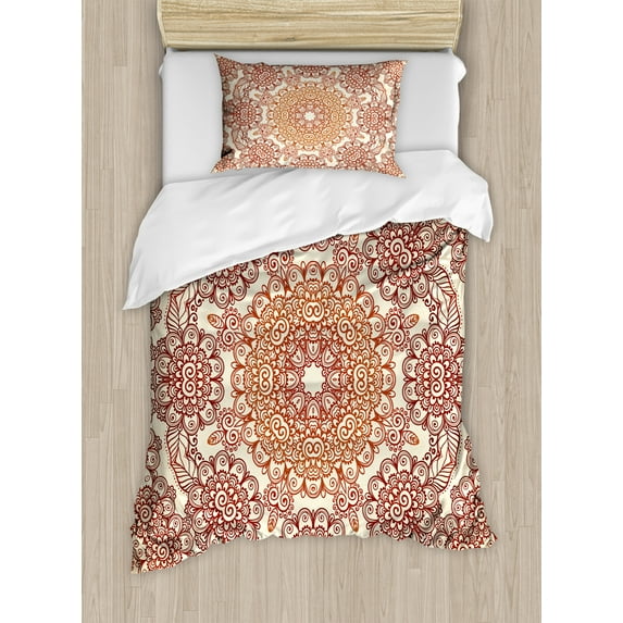 Ambesonne Ethnic Duvet Cover Sets, Vintage Circular, 2-Twin, Brown Pale Brown