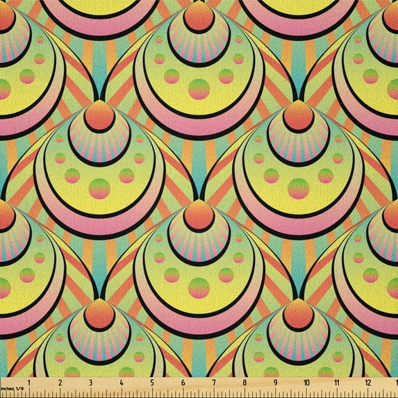 Ambesonne Ethnic Fabric by the Yard Microfiber, Bohemian Eastern Pattern, 10 Yards, Mustard Coral Turquoise