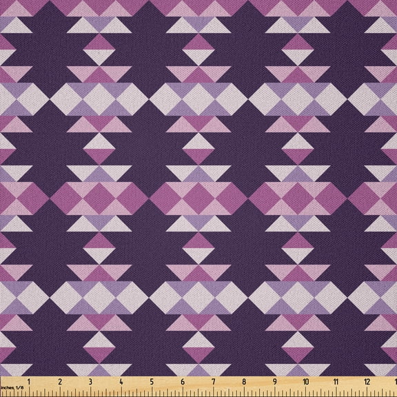 Ambesonne Ethnic Fabric by the Yard Microfiber, Boho Style Triangles Pattern, 1 Yard, Pale Fuchsia and Dark Purple