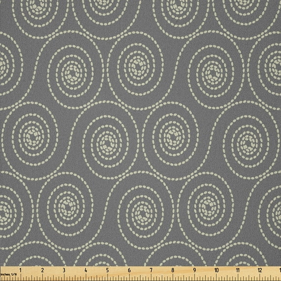 Ambesonne Ethnic Fabric by the Yard Microfiber, Dash Line Dots Whirling Form, 2 Yards, Dark Purple Grey and Dust