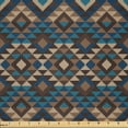 thumbnail image 1 of Ambesonne Ethnic Fabric by the Yard Microfiber, Knitted Jacquard, 2 Yards, Brown and Dark Blue, 1 of 1